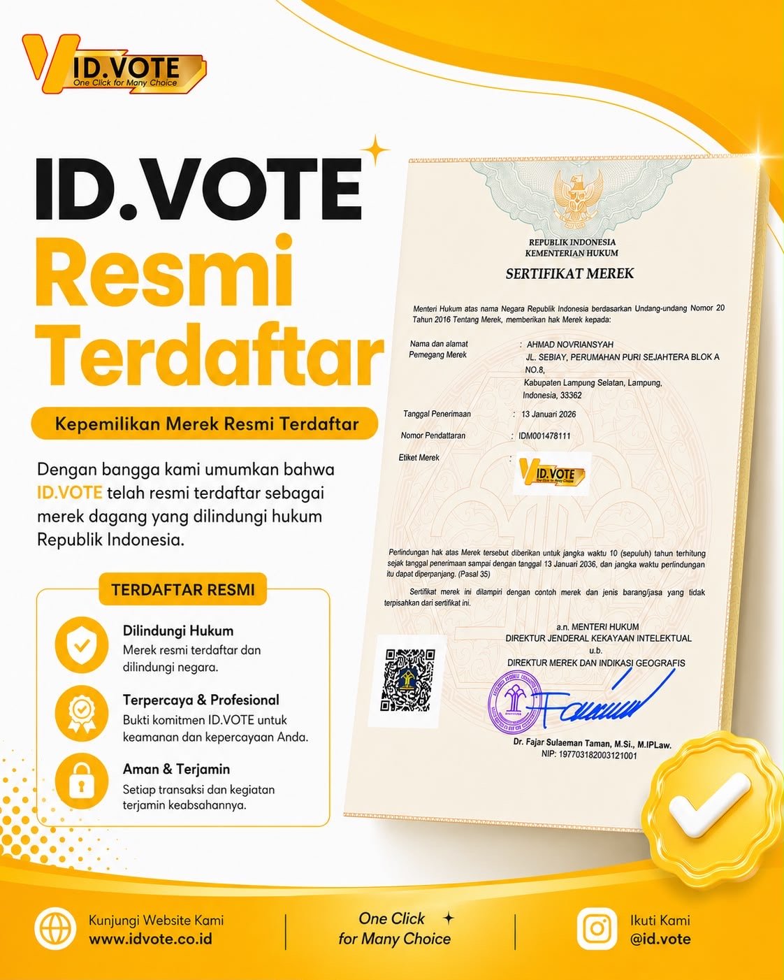 ID VOTE RESMI TERDAFTAR DI DJKI